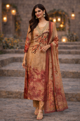 Earthy Floral Silk Kurta Set