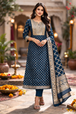 Royal Teal Printed Kurta Set with Woven Dupatta