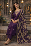 Royal Purple Embroidered Kurta Set with Brocade Dupatta