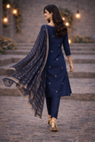 Navy Blue Embroidered Kurta Set