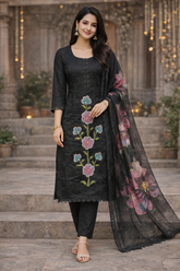 Midnight Bloom Hand-Painted Suit Set