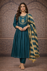 Emerald Grace Embroidered Anarkali Set