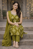 Olive Green Ikat Print kurta Suit