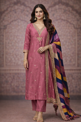 Rosewood Elegance Kurta Set with Abstract Dupatta