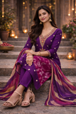 Purple Embroidered Salwar Suit with Multicolored Dupatta