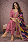 Rosewood Elegance Kurta Set with Abstract Dupatta