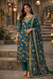 Teal Festive Printed Kurta Set with Dupatta