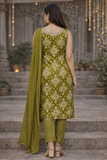 Olive Green Ikat Print kurta Suit