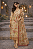Beige Kalamkari-Print Silk kurta set
