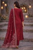 Maroon Embroidered Silk Kurta Set with Floral Dupatta