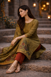Olive Printed Kurta Set with Artistic Dupatta