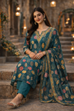 Teal Festive Printed Kurta Set with Dupatta