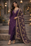 Royal Purple Embroidered Kurta Set with Brocade Dupatta