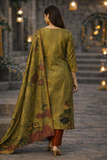 Olive Printed Kurta Set with Artistic Dupatta