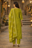 Olive Green Floral Embroidered Kurta Set with Dupatta