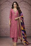 Rosewood Elegance Kurta Set with Abstract Dupatta
