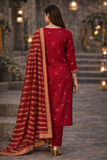 Maroon Embroidered Kurta Set with Striped Dupatta