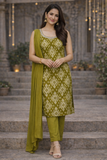 Olive Green Ikat Print kurta Suit