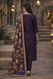 Royal Purple Embroidered Kurta Set with Brocade Dupatta
