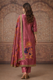 Elegant Mauve Silk Floral Kurta Set with Printed Dupatta